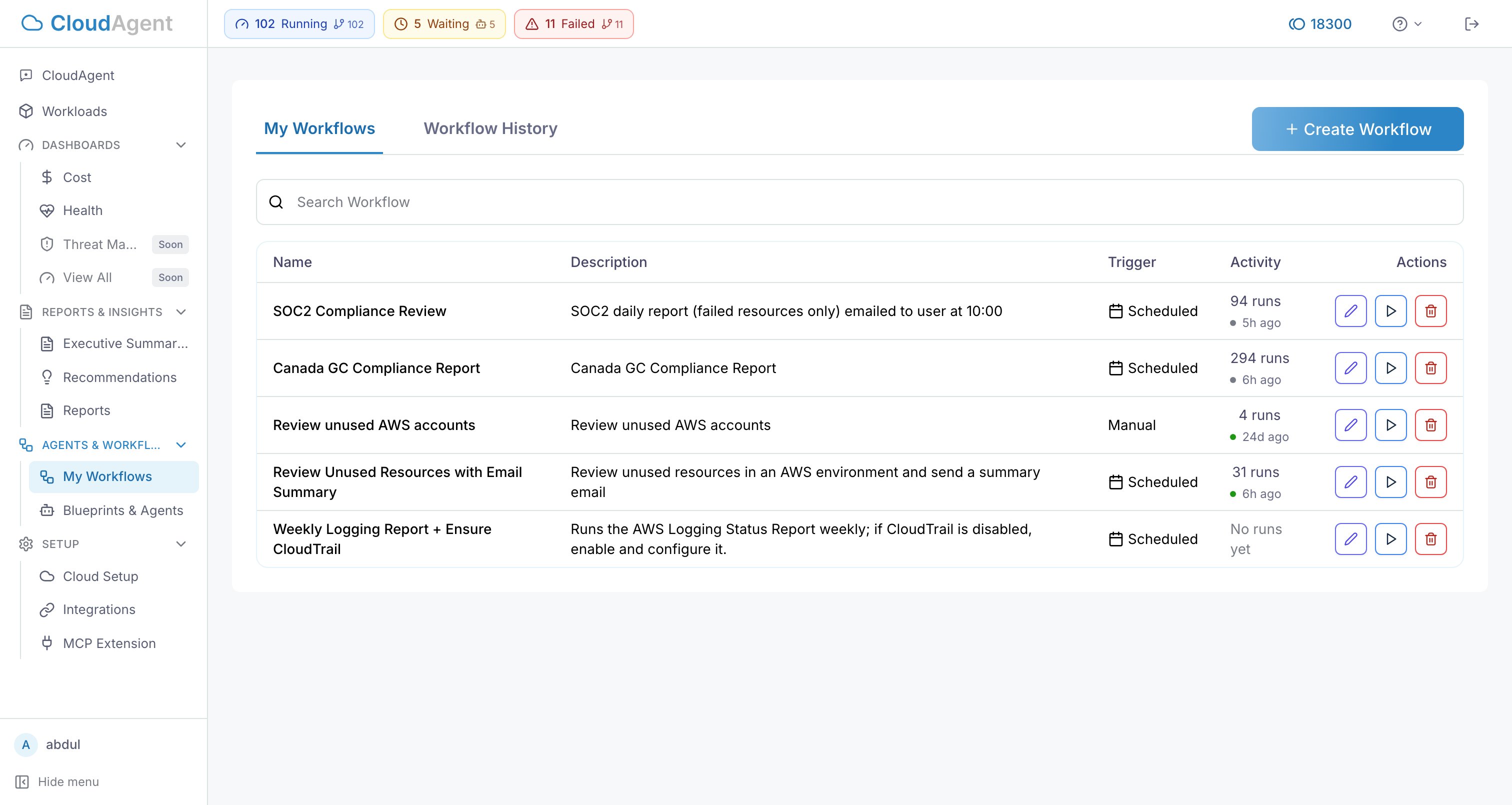 My Workflows Page